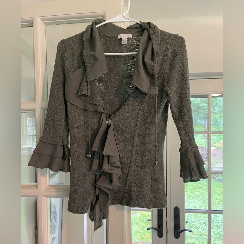 Boston Proper Cardigan Olive XSM
